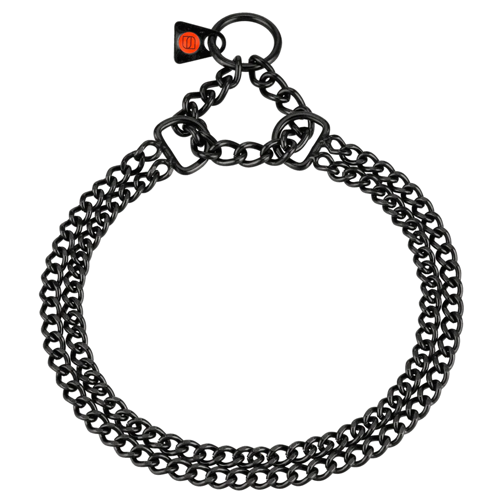 Zgardă Martingale cu două rânduri, zale șlefuite plate – Oțel inoxidabil negru, 2,0 mm