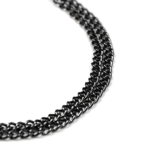 Zgardă Martingale cu două rânduri, zale șlefuite plate – Oțel inoxidabil negru, 2,0 mm