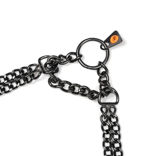 Zgardă Martingale cu două rânduri, zale șlefuite plate – Oțel inoxidabil negru, 2,0 mm