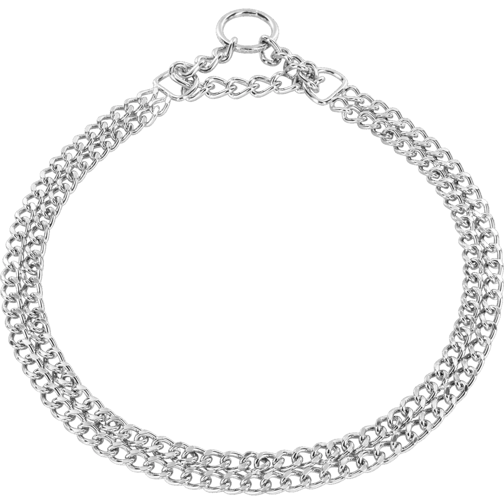 Zgardă Martingale cu dublu rând, verigi plate lustruite – oțel placat cu crom, 2,0 mm