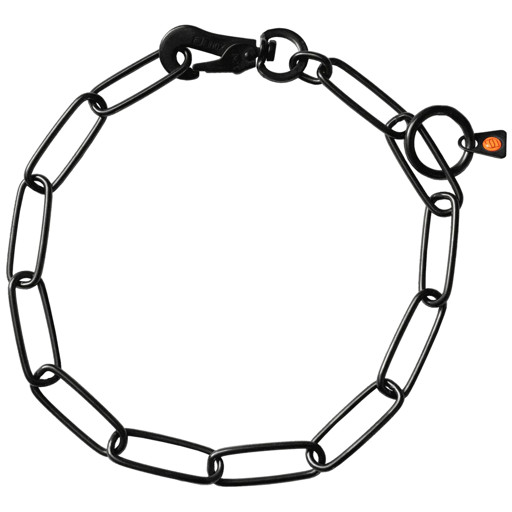 Collar, long links, adjustable - with SPRENGER hook - Stainless steel black, 3.0 mm