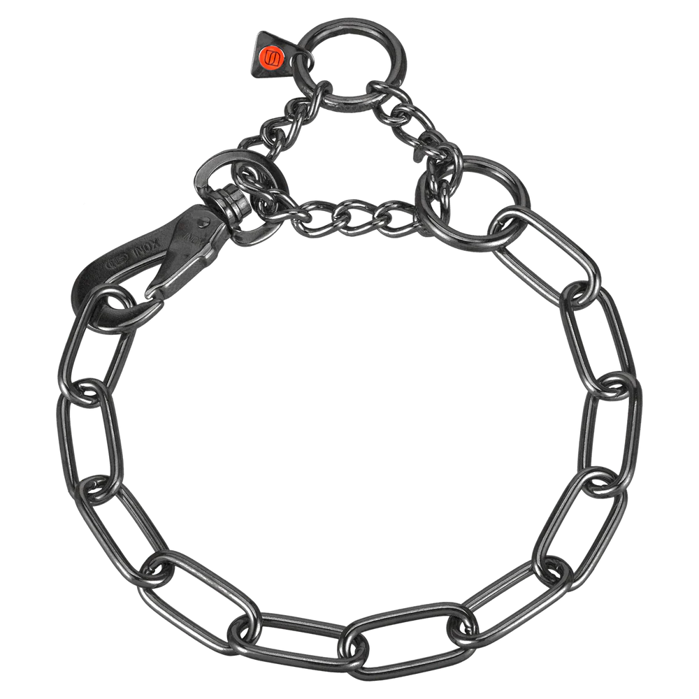 Zgardă reglabilă – cu cârlig SPRENGER, oțel inoxidabil negru, 4,0 mm