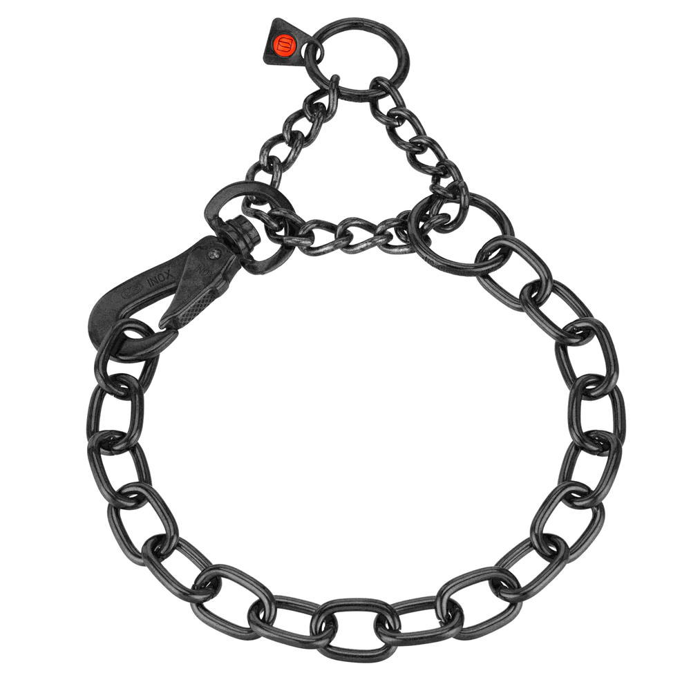Zgardă reglabilă – cu cârlig SPRENGER, oțel inoxidabil negru, 4,0 mm