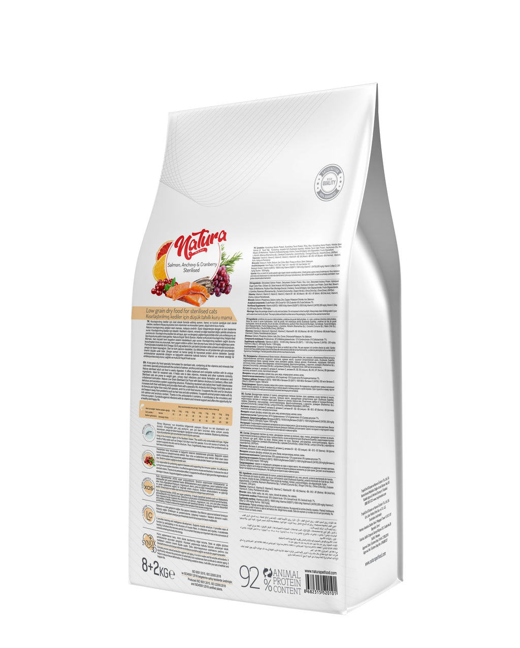 Natura Low Grain Sterilizált Száraz Macskaeledel Lazaccal, Szardellával és Áfonyával