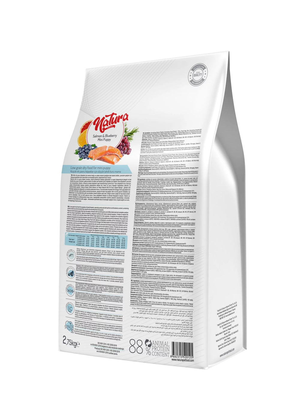 Natura Low Grain Mini Puppy – Lazac és áfonya kiskutyaeledel (junior) 2,75 kg