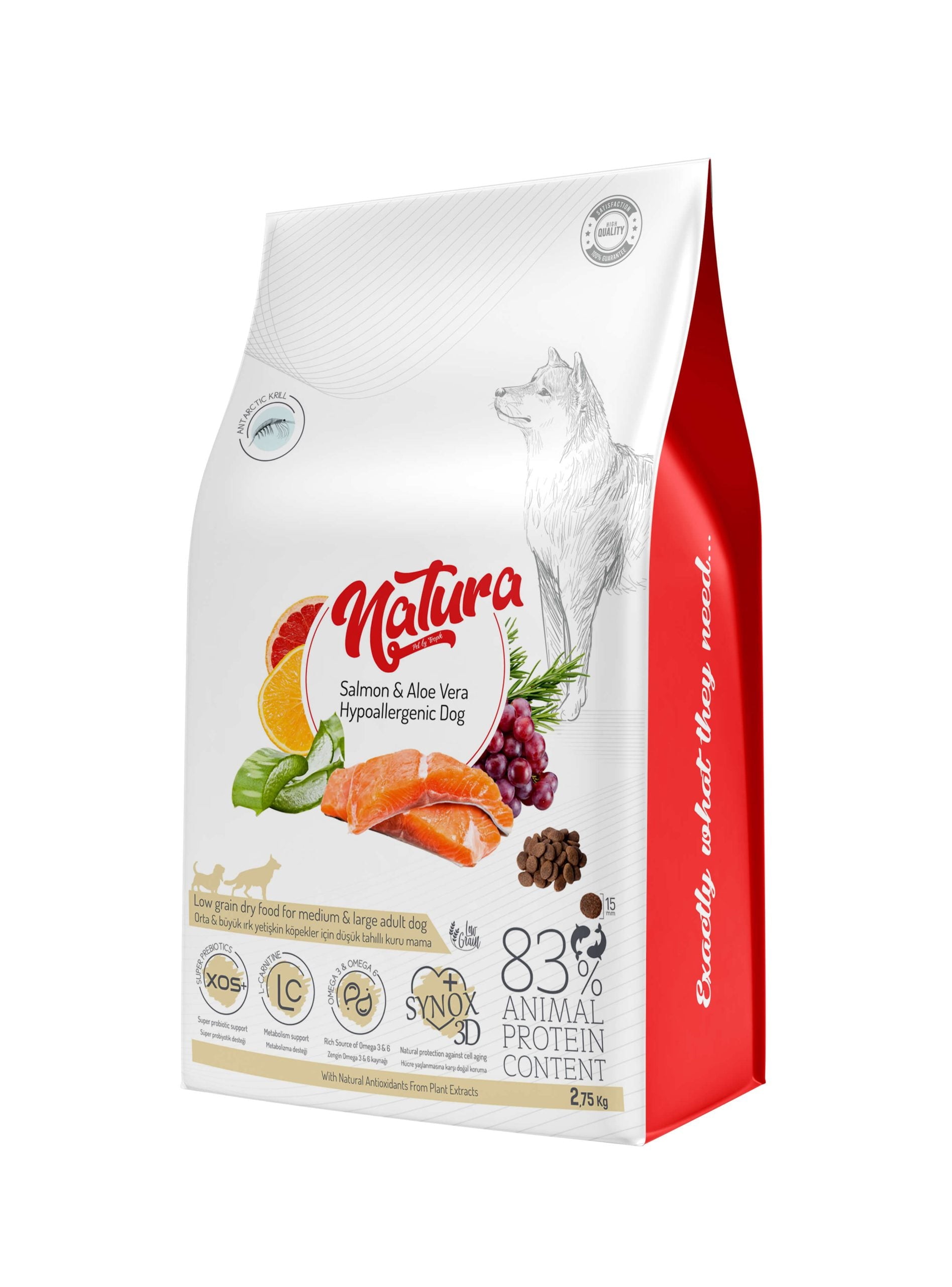 Natura Hrană Hipoalergenică Pentru Caini Adulti de Talie Medie/Mare cu Somon & Aloe Vera