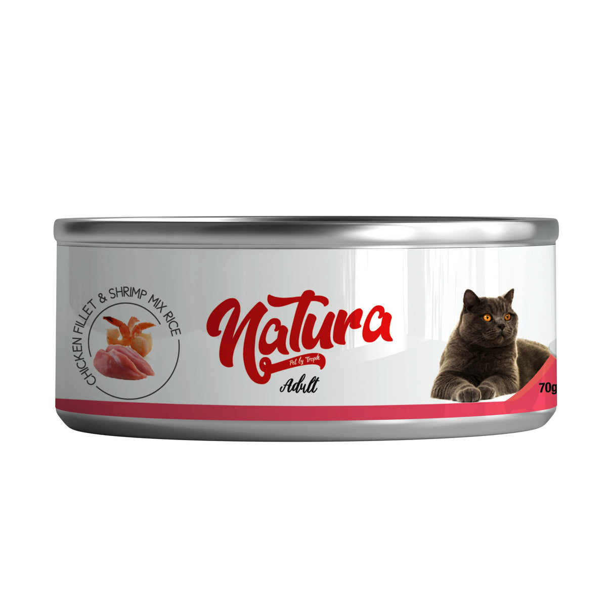 Natura csirkefilés és garnélás macskakonzerv zselével, 70 gr