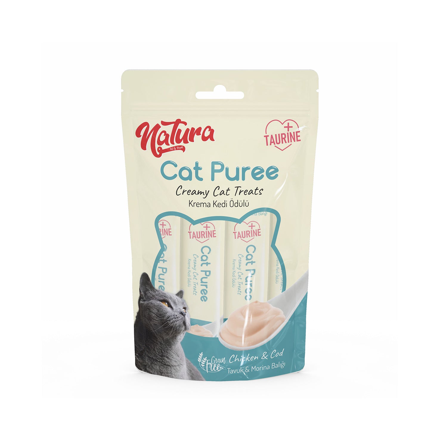 Natura Cat Piure cu pui și cod 5 × 12 g