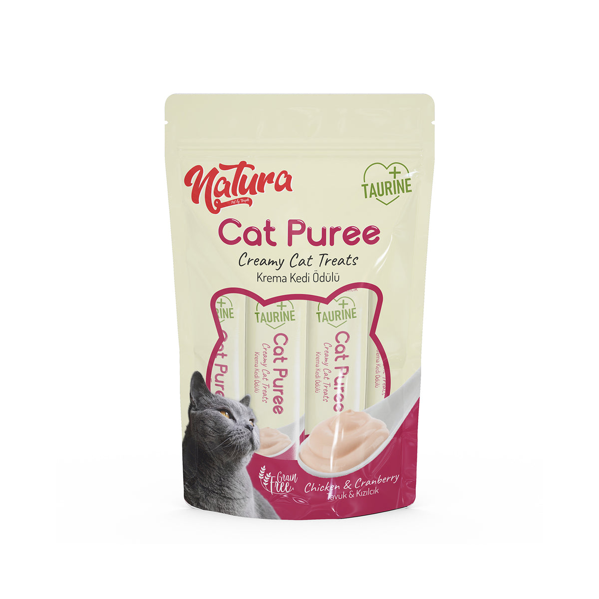 Natura Cat csirkés és vörösáfonyás püré 5 × 12 g