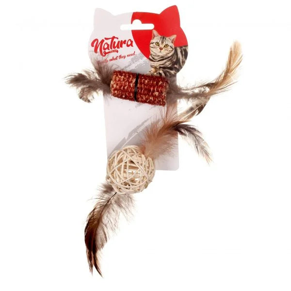 Macskajáték – Natura tollas, fogtisztító bambusz labda PTC-005 (25 cm)