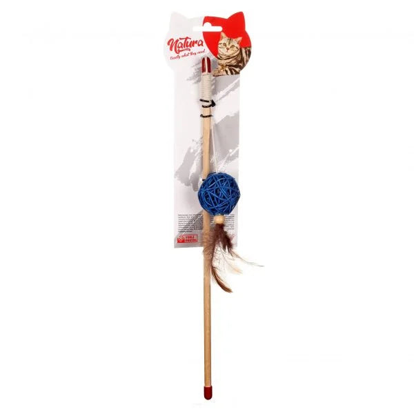 Jucărie pentru pisici – Natura Long Feathered Bamboo Ball Natural Cat Toy Rod PTC-023 (40 cm)
