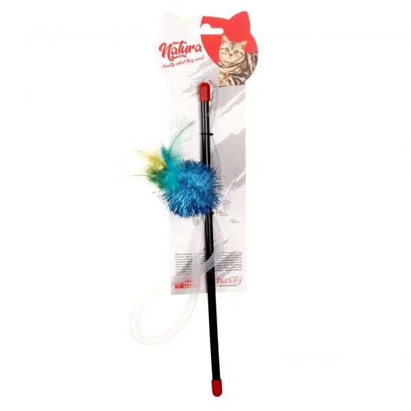 Jucărie pentru pisici – Natura Shiny Pom Pom Cat Toy Rod PTC-024 (30 cm)
