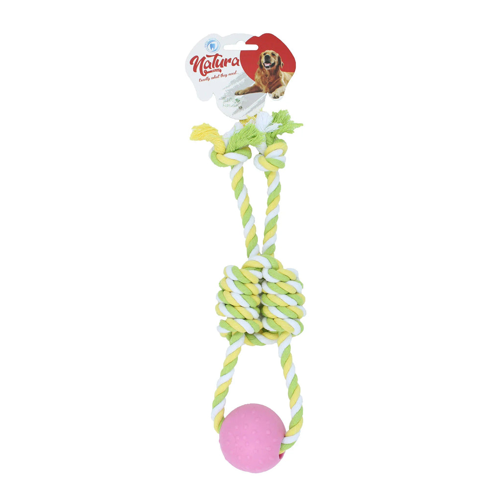 Jucărie pentru câine – Natura Two Arms Rope Dog Toy With Plastic Ball PTH-036 (34 cm)