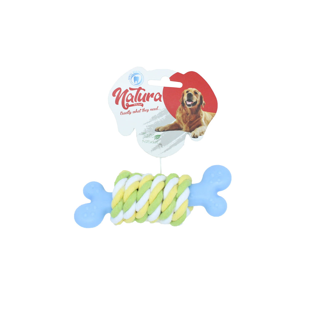 Jucărie pentru câine – Natura Plastic Bone Dog Toy With Dental Rope PTH-037 (14 cm)