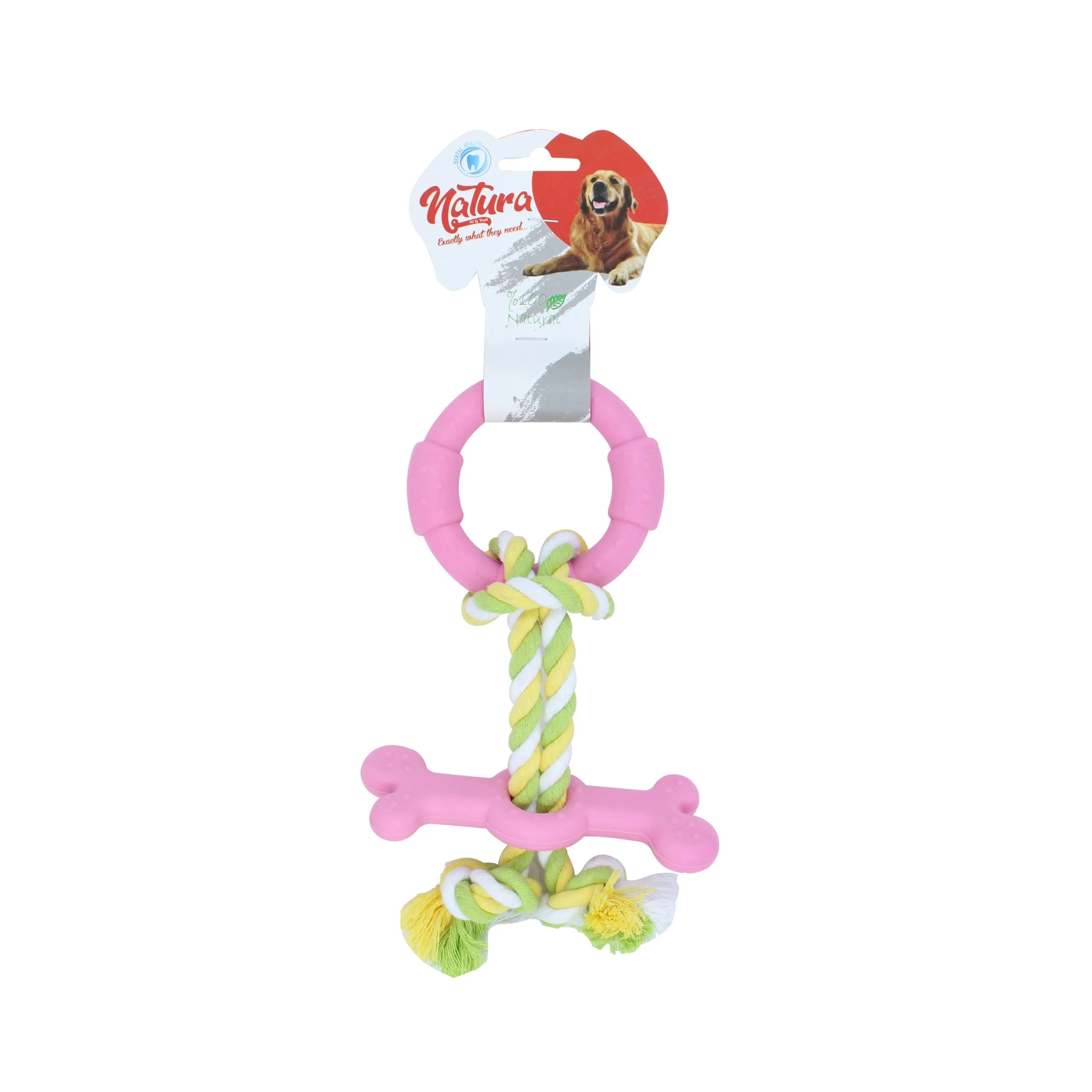 Kutyajáték – Natura Dog Rope Toy With Plastic Bone And Ring PTH-041 (25 cm)