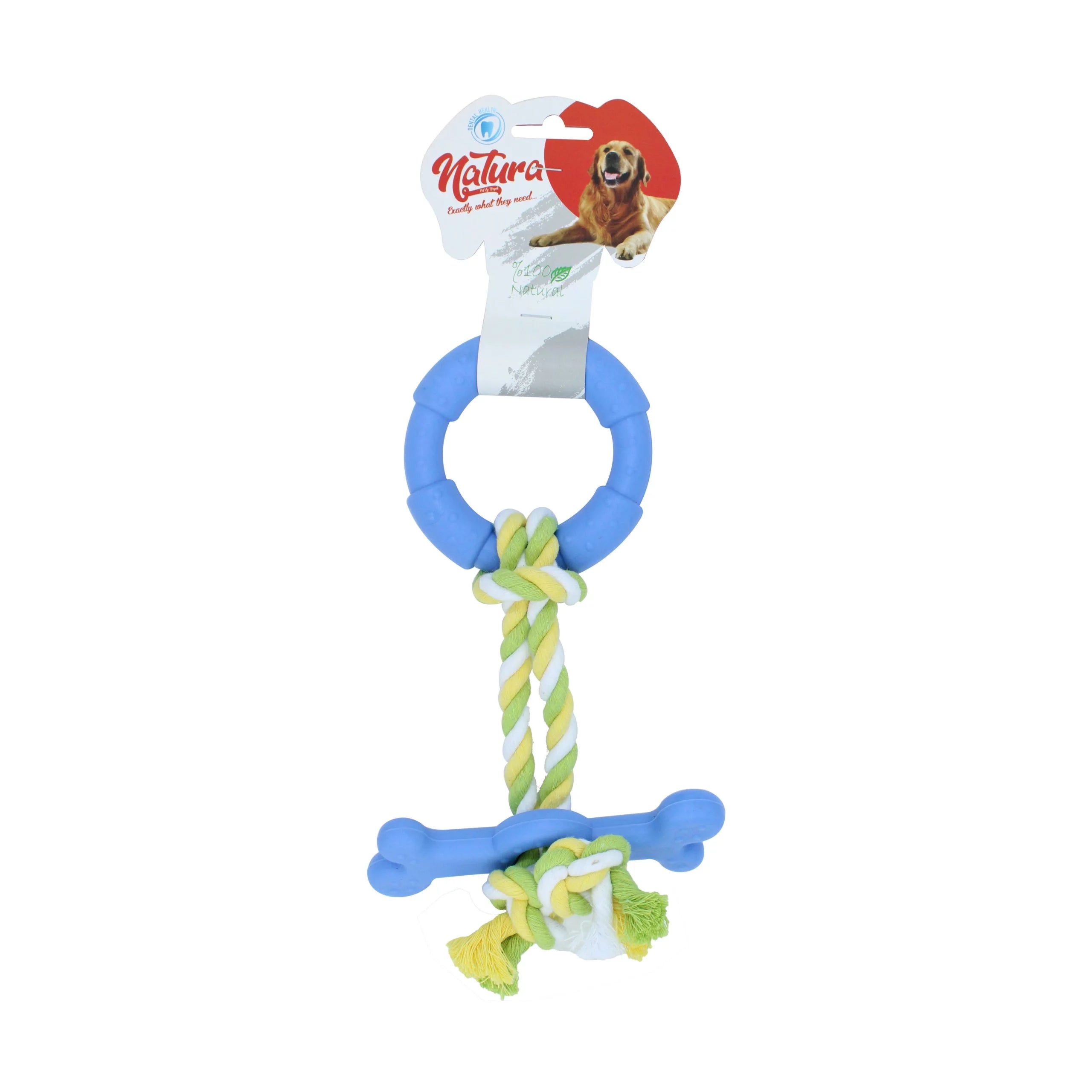 Kutyajáték – Natura Dog Rope Toy With Plastic Bone And Ring PTH-041 (25 cm)