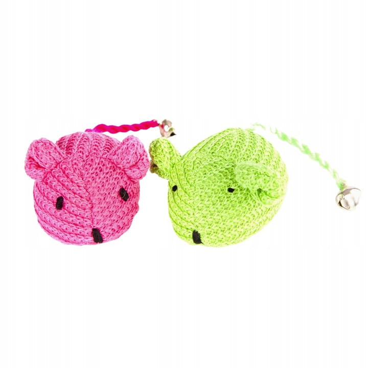 Jucărie pentru pisici șoricei din fire textile 2 bucăți roz + verde