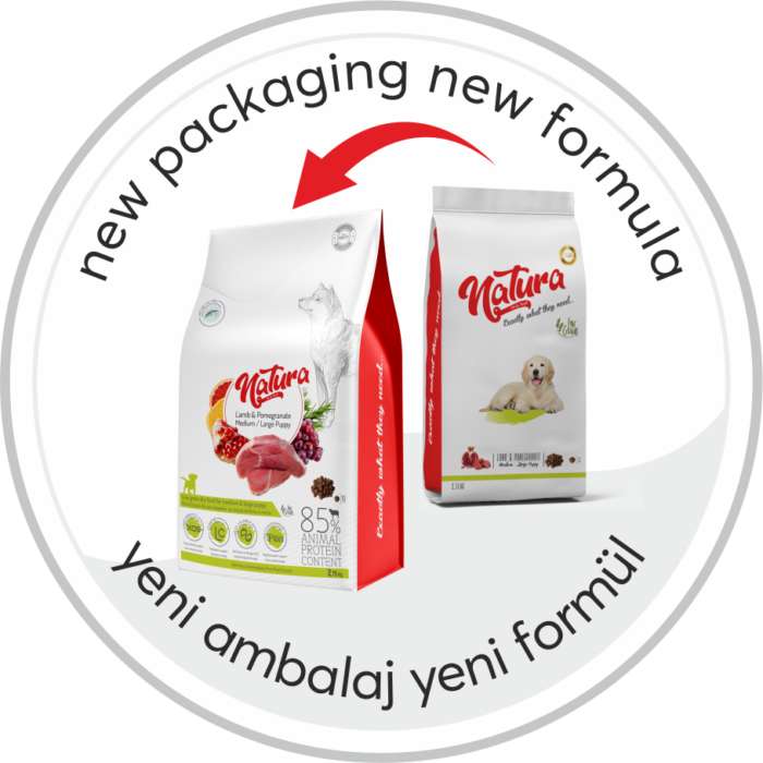 Száraztáp kölyköknek Puppy - NATURA Low Grain Medium & Large – Bárány és gránátalma, 2,75 kg