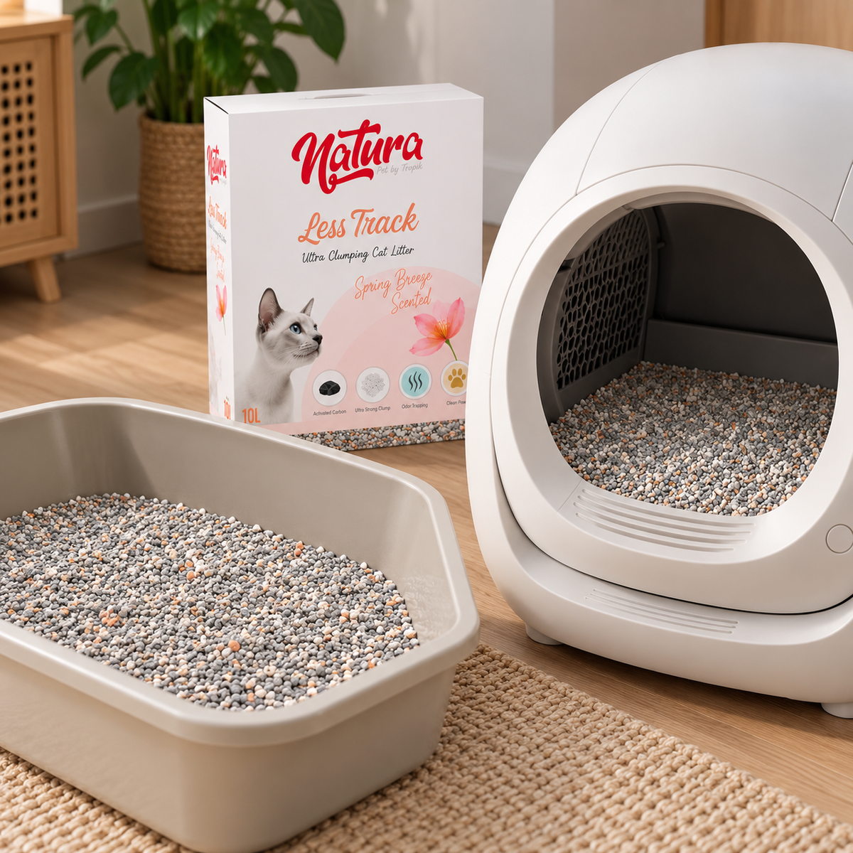 Natura cat litter - Less Track, with Spring Breeze scent + activated charcoal