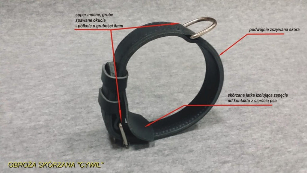 Dingo Gear CYWIL – természetes bőr nyakörv, fekete színű