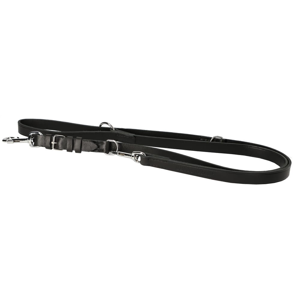Dingo Gear – Lesă din piele extensibilă multifuncțională cu mâner – neagră