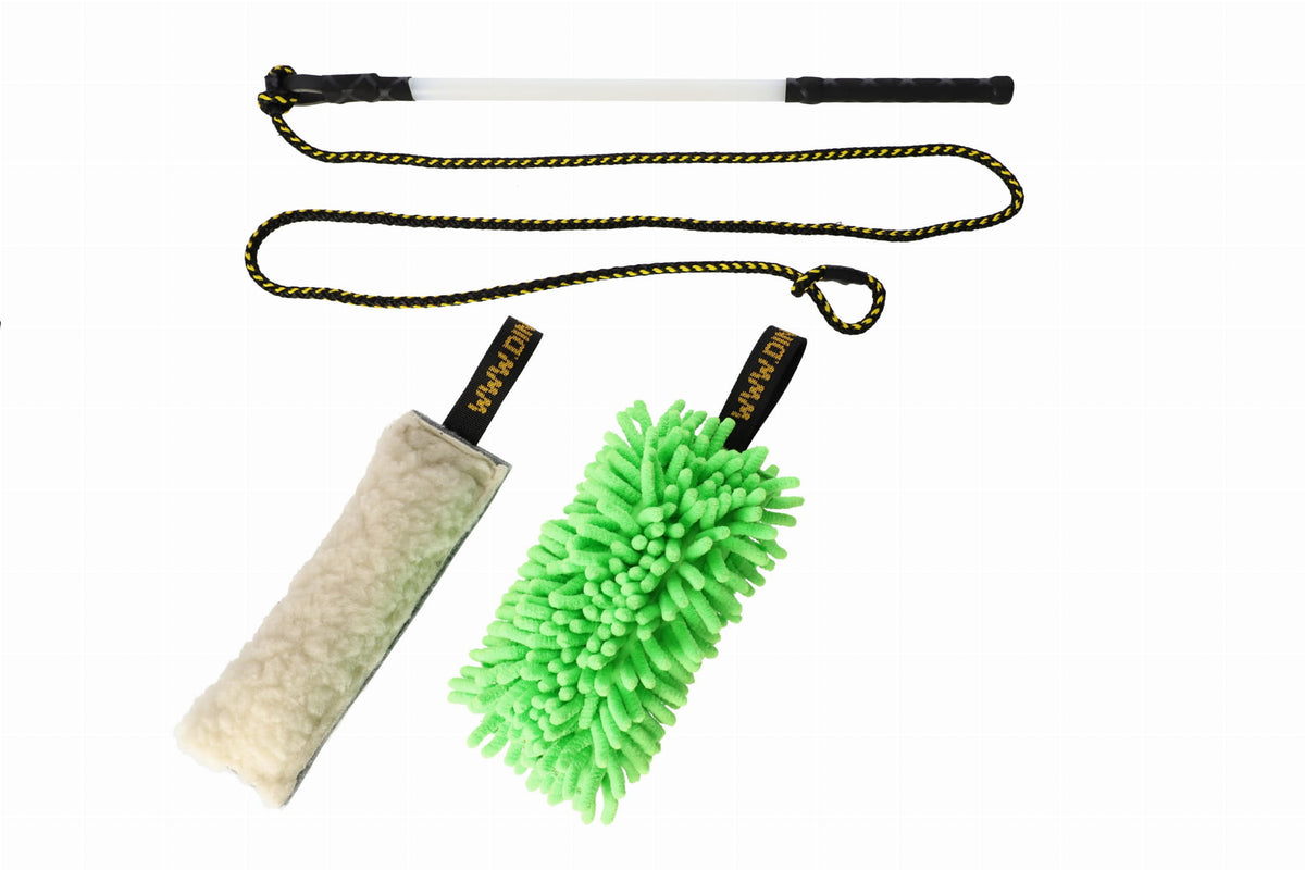 130 cm-es zsinóros kutyás bot cserélhető fejekkel: zöld mop + sípos gyapjú